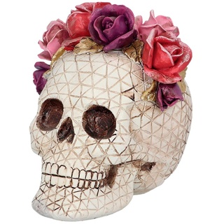 Boland 73089 - Totenkopf Deko mit Rosen, Schädel mit Blumenkranz,Tischdeko für Halloween und Karneval, Dia de los Muertos