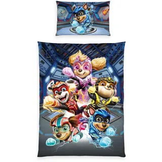 Herding Bettwäsche Paw Patrol - Der Mighty Kinofilm, Kopfkissenbezug 65 x 100 cm mit Reißverschluss und Wende-Motiv, Bettbezug 160 x 210 cm, Mit Reißverschluss, 100% Baumwolle/Renforcé