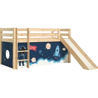 Spielbett »Vipack Pino«, (Made in Europe), Hochbett mit Textil-Set, inkl. Rolllattenrost, Leiter und Rutsche