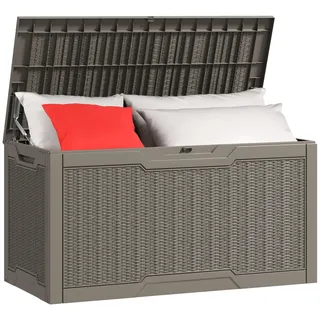 YITAHOME 380 Liter Gartenbox Wasserdicht, Abschließbarem Garten Auflagenbox, Outdoor kissenbox Wetterfest Garten Aufbewahrungsbox mit Seitengriffen für Gartengeräten Poolzubehör Spielzeug, Hellbraun
