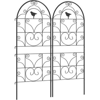 Outsunny Rankgitter Metall 2er Set zum Stecken Rostfrei 50x120 cm Schwarz | Rankhilfe mit Vogeldesign für Kletterpflanzen, Spalier für Zimmerpflanzen, Pflanzenspalier für Tomaten Blumen