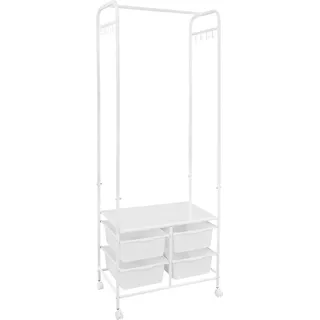 Kleiderständer mit Rollen - Garderobenständer - Verstellbare Größe - Eisen - Freistehend - 8 Haken - 4 Aufbewahrungsboxen - Weiß