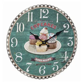 TFA Dostmann Analoge Wanduhr Vintage, 60.3045.13, mit Cupcake Motiv, Retro-Design, 33cm Durchmesser, grün, (L) 337 x (B) 41 x (H) 337 mm