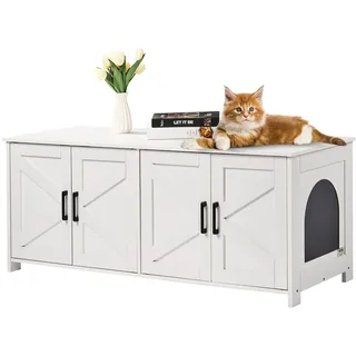 Vevor Katzentoilettengehäuse für 2 Katzen, Katzentoilettenmöbel versteckt mit Doppelzimmern, Katzentoilettenschrank aus Holz passt in Katzentoiletten, 119,4 cm L x 47,5 cm B x 50 cm H, weiß