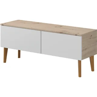 Moderner skandinavischer TV-Schrank BERGEN 120 2D RTV-Kommode Fernsehschrank TV-Lowboard ARTISAN-Eiche weiße Front 120x48x37 - Weiß