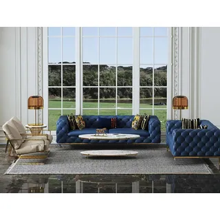 Ledersofa Sofagarnitur 3+2 Sitzer Set Garnitur Polstersofa Couch Sofa Couch Neu - Blau