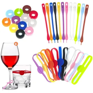 Graplan 36 PCS Glasmarkierer Silikon, Weinglas Marker, Bunte Glas Markierung Trinkgläser für Weinglas, Champagnerglas, Cocktailglas, Martini-Glas, Trinkglas