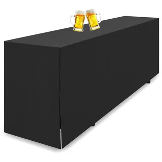 Teruntrue Biertischhusse Schwarze Biertischhusse für Bierzeltgarnitur, 220 x 50 cm, blickdichte Polyester-Biertischhusse, waschbare Tischhusse für Bankette im Freien (Schwarz)