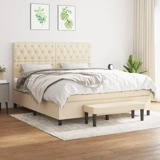 vidaXL Boxspringbett mit Matratze Creme 160x200 cm Stoff - Creme