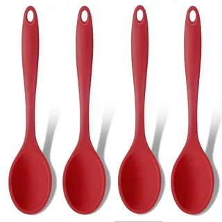 GEEKHOM Kochlöffel Silikon - 4 Stück Silikon Löffel Hitzebeständig 20,5cm, Silikonlöffel Esslöffel Servierlöffel Rührlöffel Set zum Kochen - Alternative zu Kochlöffel Kunststoff, Plastiklöffel