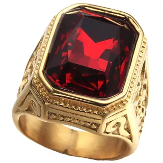 PAURO Herren Edelstahl Jahrgang Hochzeit Versprechen Zirkonia Ring mit Großem Stein (Gold-Rot, 61 (19.4))