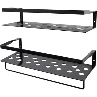 Uten Schwebende Regale, Eisen-Wandregal mit Handtuchstange, dekoratives Eisen, für Schlafzimmer, Badezimmer, Wohnzimmer, Küche, Schwarz, 2er-Set