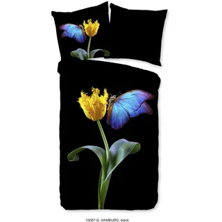 Good Morning Wendebettwäsche »Hamburg« 2 Stk. tlg. 100% Baumwolle, Renforcé, Wendeoptik, Schmetterling, Blumen, Schwarz Schwarz