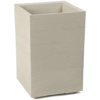 LAMELA Pflanzkübel mit Rollen Höhe 60 cm, 36L – Blumentopf aus Kunststoff in Holzoptik – Übertopf mit Wasserablauf – Modern für Innen & Außen - Wetterfest & Pflegeleicht, Beige