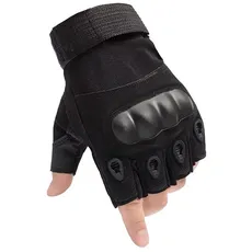 AXELENS Motorradhandschuhe Militär Taktische Fingerlose Halbfinger Handschuhe Herren fur Motorrad Rad Arbeit Anti-rutsch Outdoor Wattiert MTB Winddicht mit Knöchelschutz - SCHWARZ XL