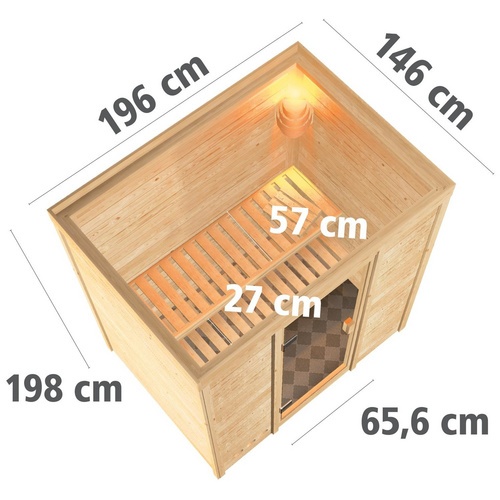 Bild von Sauna Sonja mit Klarglastür Ofen 9 kW Bio externe Strg modern, beige