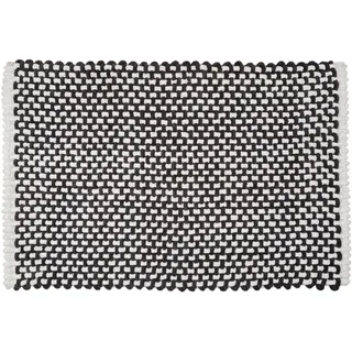 WENKO Badezimmerteppich, 50 x 80 cm, rutschfest, waschbar bis 30 °C, saugfähiger Badteppich, schnelltrocknenede Badematte aus Polyester & Baumwolle, gewebte Struktur, Mod. Covelo, weiß-anthrazit