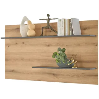 Furn.Design Wandpaneel Evoke Eiche, grau 155 cm, Wandregal 2 Böden , Eichefarben, Grau , Holzwerkstoff, Metall , Nachbildung,Eiche , Holz Optik , 155x80x20 cm , FSC Mix , Wohnzimmer, Regale, Wandregale