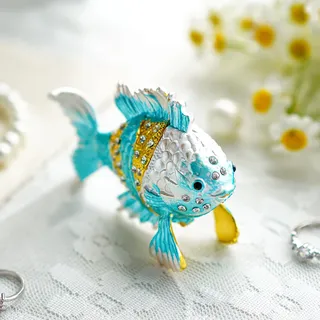 YU FENG Vintage Tropische Fische Schmuckkästchen, Scharnier Emaille Handgemalt Meer Tier Schmuck Box Ring Ohrringe Schmuck Organizer Für Wohnkultur Geschenk