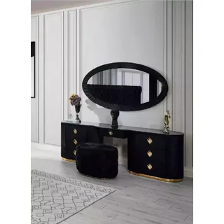 Ovaler Schminktisch Konsolentisch mit Hocker Schlafzimmer Tische Schminktische - Schwarz