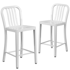 Flash Furniture Barhocker mit Rückenlehne – Metall-Barstuhl für Innen- und Außenbereich – Tresenstuhl ideal für die gewerbliche Nutzung – 2er Set – Weiß