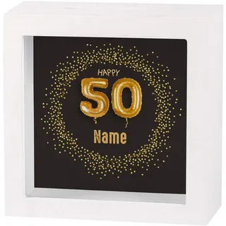 Herz & Heim® Geldgeschenk zum runden Geburtstag in Form Einer bedruckten Spardose als Bilderrahmen 50. Geburtstag