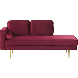 BELIANI Chaiselongue Linksseitig Dunkelrot Samt mit Goldenen Metallbeinen Lehne Kissen Nackenrolle Modern Récamiere Liegesofa für Wohnzimmer - Rot, Gold