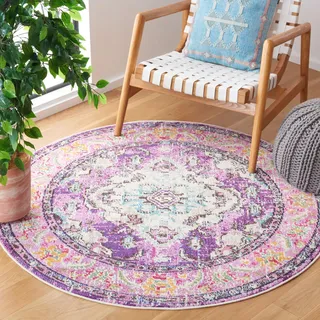 Safavieh Boho Teppich für Wohnzimmer, Esszimmer, Schlafzimmer - Monaco Collection, Kurzer Flor, Violett und Hellblau, 122 X 122 cm