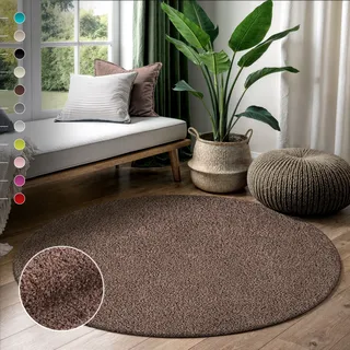 Sanat Hochflor-Teppich SANAT "LOCA", braun (dunkelbraun), H:30mm Ø:200cm, Kunstfaser, Teppiche, Wohnzimmer, Langflor, Shaggy, Schlafzimmer