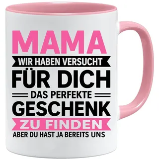 Jungle Mug Lustige Mama Tasse – Wir haben versucht das perfekte Geschenk zu finden | Muttertagsgeschenk | Geschenk fuer Frauen Mama Oma | Rosa Keramik Kaffee Becher 330 ml