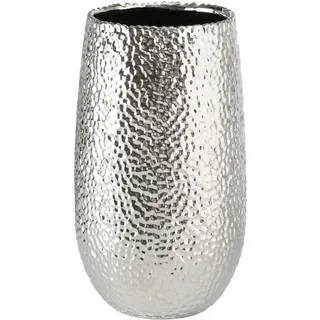 Boltze Vase Lajos aus Steingut, Silber, metallic, gehämmert, 31 cm | Handgearbeitete Vase aus Steingut mit gehämmerter Oberfläche und glänzendem Metallic-Effekt in Silber.