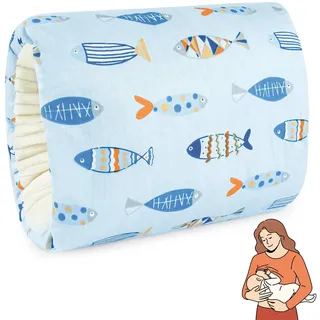 Aolso Stillkissen, Ministillkissen Baby Arm-Stillkissen Arm Kissen, Gemütliches Wiegen-Armkissen, Baby-Still-Kopfstützkissen für unterwegs Stillmuff Reisestillkissen (Himmelblau - kleiner Fisch)