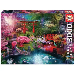 Educa - Japanischer Garten | Puzzle 3.000 Teile für Erwachsene ab 14 Jahren, Zen Garten Kirschblüten Japan Sakura, Inklusive Puzzle-Kleber (19282)