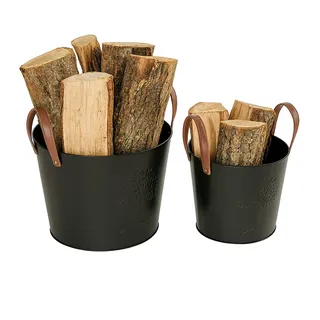 Relaxdays Kaminholzkorb 2er Set Metall 45 x 35 x 35 cm Schwarz/Braun