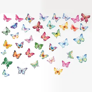 62 x Aquarell-Schmetterlings-Wandaufkleber, abnehmbare Wand-Schmetterlinge, Raumdekoration, bunte Abziehbilder für Schlafzimmer, Kinderzimmer, Party-Dekoration