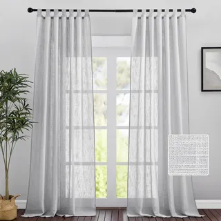 PONY DANCE Schlaufenvorhang Leinenoptik Gardinen Wohnzimmer 2er Set H 245 x B 140 cm Halbtransparente Vorhänge für Licht Filtern, Hellgrau