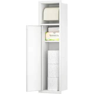 Bernkot Unterputz Toilettenpapierhalter Edelstahl für die Klobürstengarnitur, Badezimmerschrank mit Toilettenpapierhalter, mit Schranktüren, 63x15x15 cm, Weiß