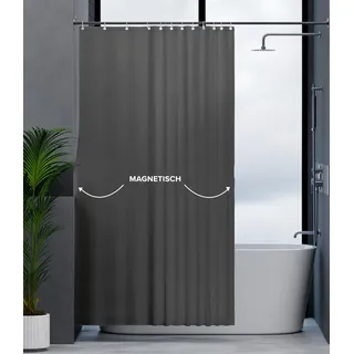 ovimar Magnetischer Duschvorhang Elgafossen grau waschbar schnelltrocknend Anti Schimmel Duschvorhang 180 x 200 cm Vorhang Blickdicht für Badewanne oder Dusche