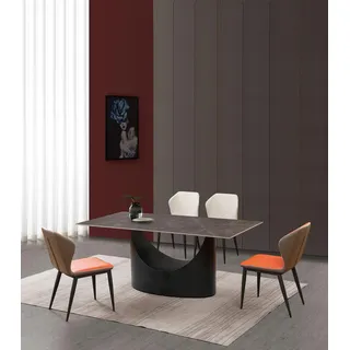 Hochwertiger Tisch Luxus Tische Esszimmer Möbel Säulen Fuß Stein Optik Modern - Schwarz