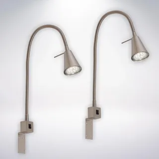 BRILONER - 2er Set LED Leselampe mit Ein/Aus-Schalter, schwenkbar, viele Befestigungspositionen, Wandleuchte Innen, Wandlampe, Bettlampe, Lampe Bett, Leselicht, Nachttischlampe, 40,3cm, Matt-Nickel