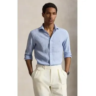 Polo Ralph Lauren für Herren. 710B22589002 Blaues Custom-Fit-Leinenhemd (S), Lässig, Langarm