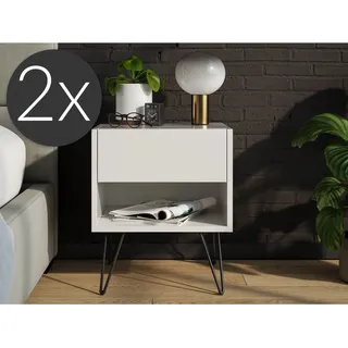 Posseik Nachttisch-Set Industrial B Stehend 40 cm Weiß 2-teilig