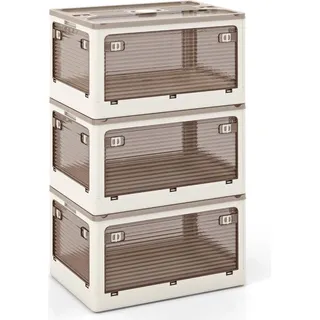 3er Set Aufbewahrungsboxen mit Deckel auf Rollen Klappbare Stapelboxen von 5 Seiten Zugänglich 132 Liter