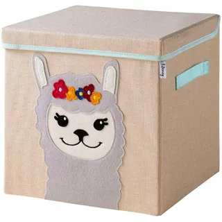 LIFENEY Aufbewahrungsbox mit Deckel und Lama I Spielzeugbox mit Tiermotiv passend für Würfelregale I Ordnungsbox für das Kinderzimmer I Aufbewahrungskorb Kinder