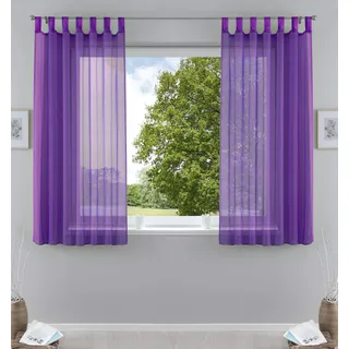 2er-Pack Gardinen Transparent Vorhang Set Wohnzimmer Voile Schlaufenschal mit Bleibandabschluß HxB 175x140 cm Lila, 61000CN