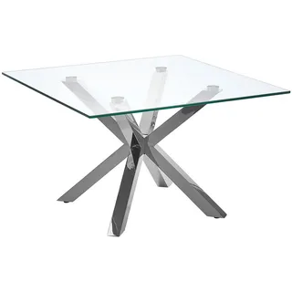 Beliani Couchtisch transparent Glas, Metallgestell quadratisch 70x70cm Silber, Starlight 70 x 44 cm,