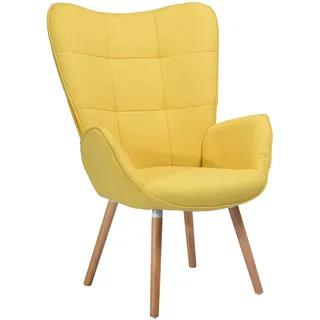 MEUBLE COSY Sessel Relaxsessel Lehnstühle Polstersessel Einzelsofa mit Holzbein Ohrensessel für Wohnzimmer Schlafzimmer Büro Vanity, Stoff, Gelb