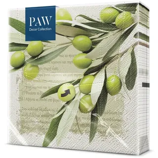 PAW - Servietten 3-lagig (33 x 33 cm) I 20 Stück I Perfekt für Geburtstage, Partys, Hochzeiten, Kommunion und Feiern I Tischdeko Bunte Papierservietten - Griechische Oliven I Greek Olives