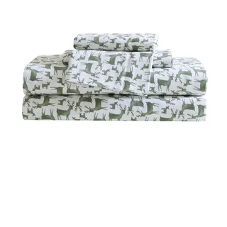 Eddie Bauer - Bettwäsche-Set für Doppelbett, Baumwoll-Flanell-Bettwäsche-Set, gebürstet für zusätzliche Weichheit, gemütliche Heimdekoration, Öko-Tex-Zertifiziert (Hirsch-Camp-Grün, Doppelbett)