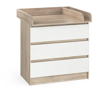 Vicco Wickelkommode Emma Sonoma/Weiß 80 x 87 cm , Sonoma Eiche, Weiß , Holzwerkstoff , 3 Fächer , 3 Schubladen , Rechteckig , 80x87x76 cm , Babymöbel & Kindermöbel, Babyzimmer, Wickelkommoden & Zubehör, Wickelkommoden